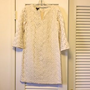 NWT Talbots Long Sleeve Crochet Flowers Cream Cocktail Dress Size 4P